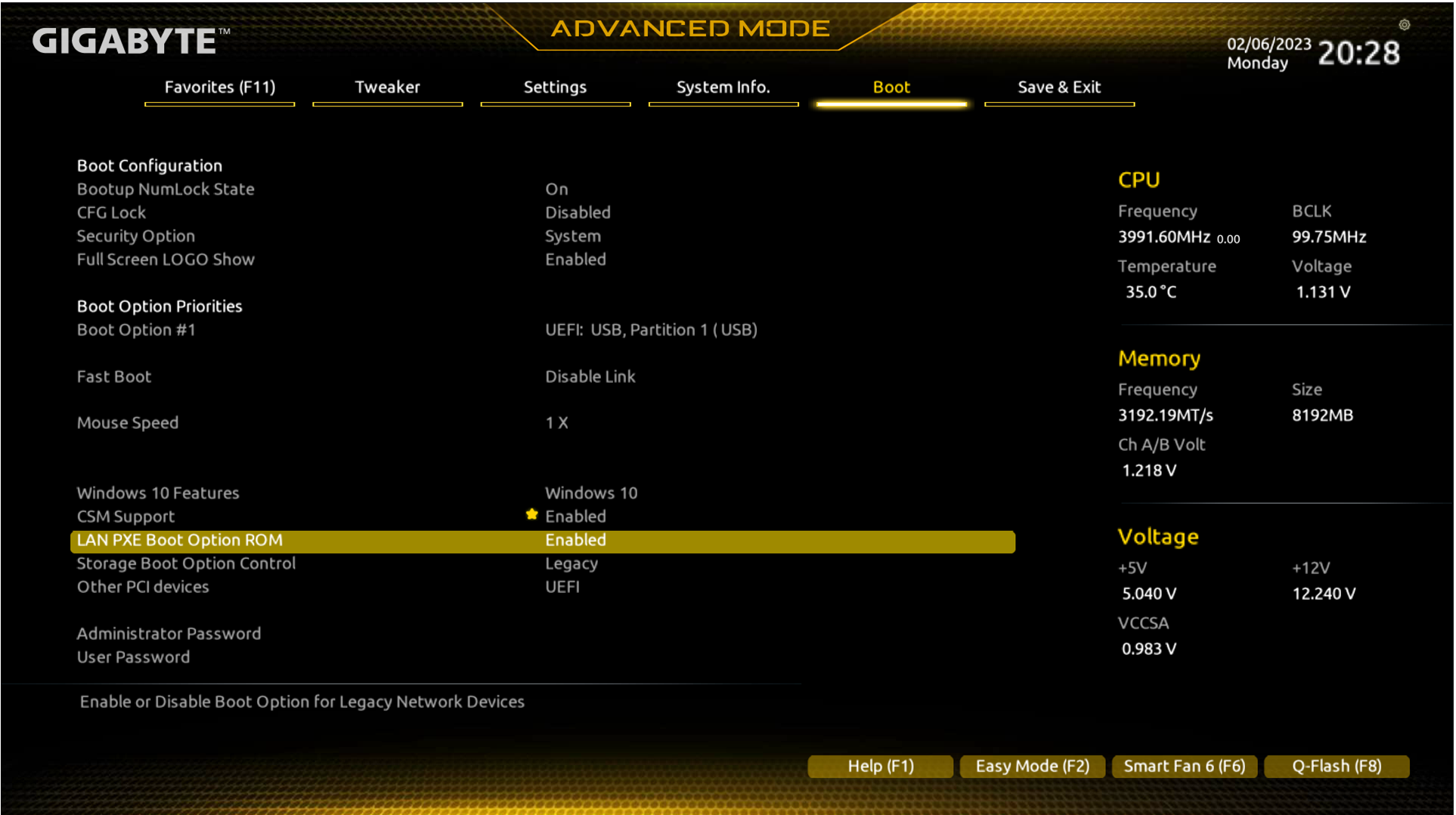 PXE Boot Configuration in modern Gigabyte BIOS Punch Technology Help